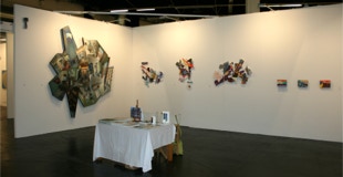 Stand view, ART.FAIR Cologne with paintings by Paul Critchley & Sasja Hagens and constructions by Michael Downs